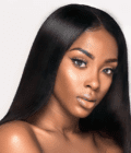 Model posing with black straight hair