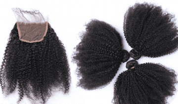Afro Kinky Curl 3pcs Bundles with 4×4 Lace Closure | 100% Human Hair Extensions