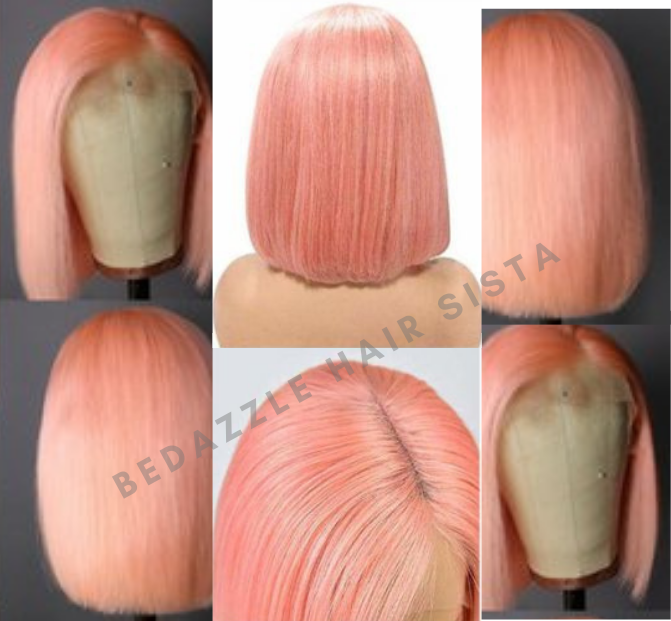Pink Short Bob 4×4 Lace Front Wig | 100% Human Hair