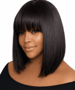 Silky Straight Bob Wig with Bangs – Human Hair HD Lace Glueless Blunt Cut Bob