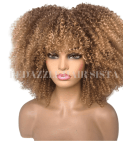 Blonde Afro Puff Kinky Curly Wig with Bangs | Soft & Lightweight Synthetic Wig