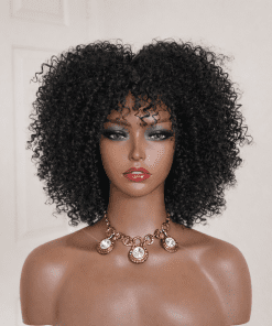 Natural Big Afro Kinky Curl Wig with Bangs | Soft & Lightweight Synthetic Wig