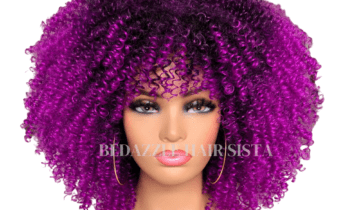 Ombre Purple Afro Kinky Curl Wig with Bangs | Synthetic Hair