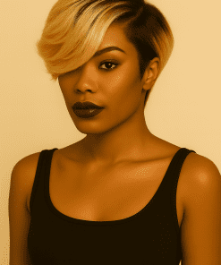 Blonde Ombre Lace Front Pixie Wig | 100% Human Hair | Short Glueless Wig with Dark Roots & Side Bangs