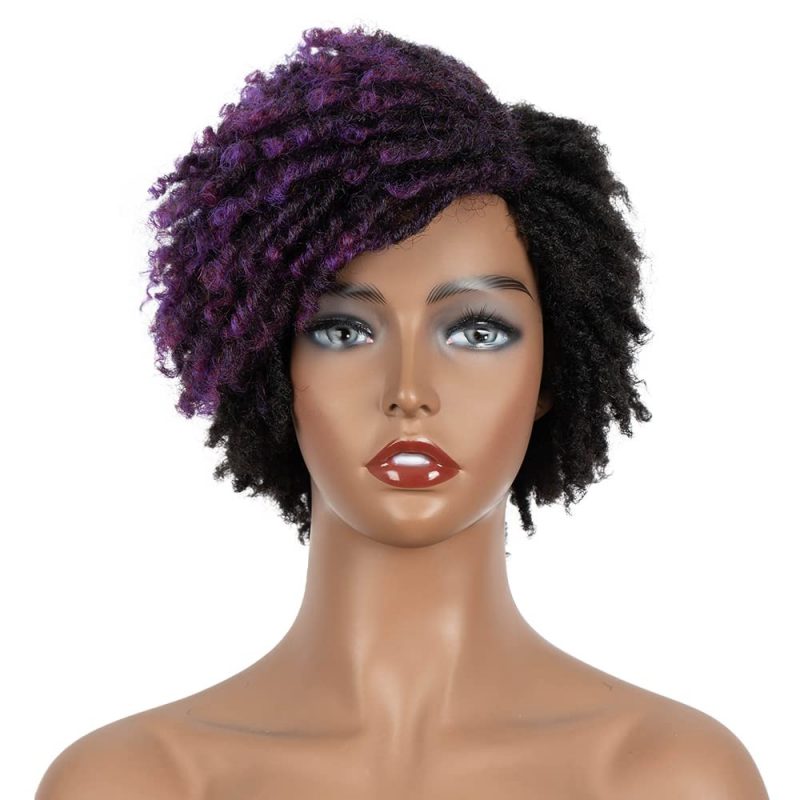 Short Faux Locs Wig 1B/Purple Afro Twist Wig
