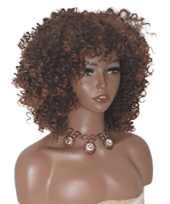 Ombre Brown Curly Wig with Bangs | Soft, Bouncy, Big Natural Curls | 100% Kanekalon Synthetic Wig