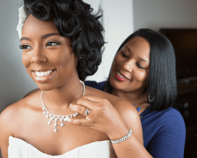 Bride with Pin Curls ready before the wedding.