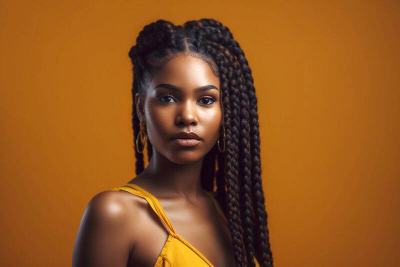 Pretty young Afro-American woman with colorful braids