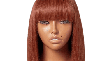 Light Yaki Straight Reddish Brown Bob Style Wig with Bangs | Non Lace | 100% Virgin Human Hair