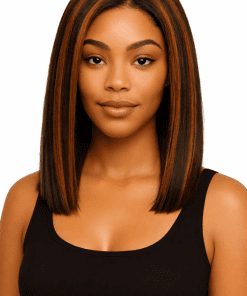 Straight bob wig with brown highlights HD lace glueless human hair wig