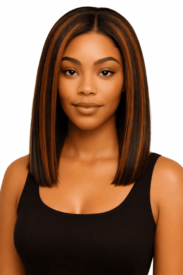 Straight bob wig with brown highlights HD lace glueless human hair wig