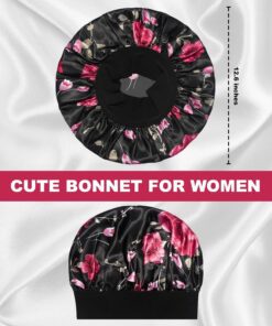 2Pcs Satin Bonnets Silk Bonnet for Sleeping (Red & Blue Floral)