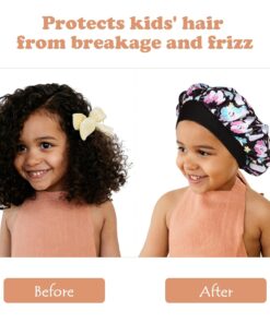 4 Pcs Silk Bonnet for Sleeping Kids Bonnets for Girls Baby Satin Sleep Cap Hair Wraps for Curly Natural Hair Elastic Wide Band