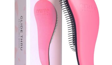 Crave Naturals Glide Thru Detangling Brush for Adults & Kids Hair – Detangler Brush for Natural, Curly, Straight, Wet or Dry Hair, for Men & Women, Little Girl Hair Accessories, 1pk, Pink