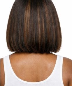 Yaki Straight Bob Wig with Bangs & Brown Highlights | 100% Human Hair