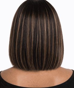 Yaki Straight Bob Wig with Bangs & Brown Highlights | 100% Human Hair