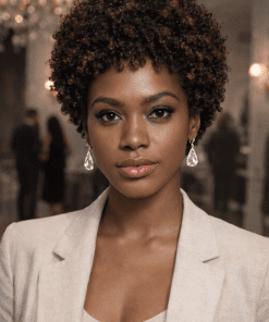 Curly Pixie Human Wig with Brown Highlights – Glueless, Ready-to-Wear Short Afro Curly Style