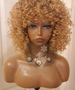 14 inch Brown to Blonde Afro Curly Synthetic Wig | Premium Quality
