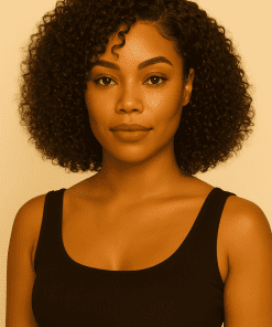 Short Jerry Curl Human Hair Bob Wig in natural black, showing soft defined curls and a natural-looking hairline. Glueless HD lace design from BeDazzle Hair Sista.