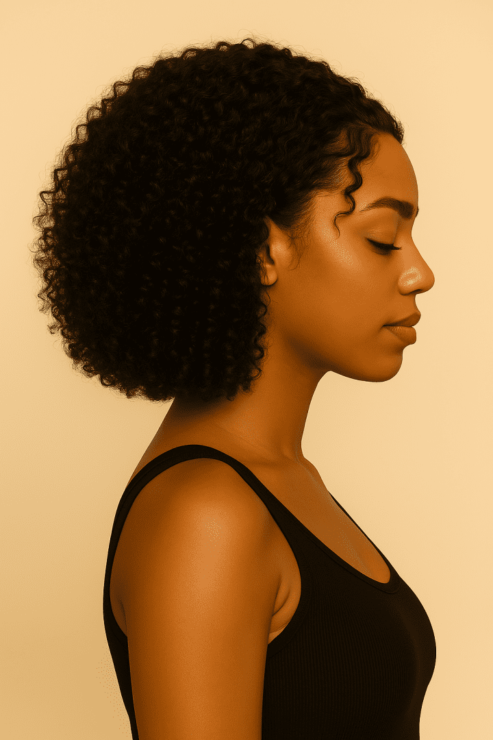 Side view of Short Jerry Curl Human Hair Bob Wig in natural black, showing soft defined curls.