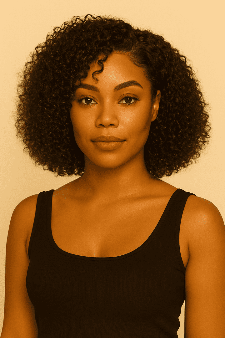 Short Jerry Curl Human Hair Bob Wig in natural black, showing soft defined curls and a natural-looking hairline. Glueless HD lace design from BeDazzle Hair Sista.