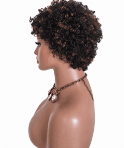 Curly Pixie Human Wig with Brown Highlights | Full Cap Ready-to-Wear