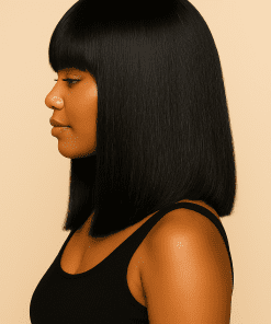 Natural Black Straight Bob Wig with Bangs – 100% Human Hair | Glueless, Pre-Styled, Ready-to-Wear