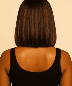 Yaki Straight Bob Wig with Brown Highlights | 100% Human Hair | Glueless Pre-Plucked HD Lace
