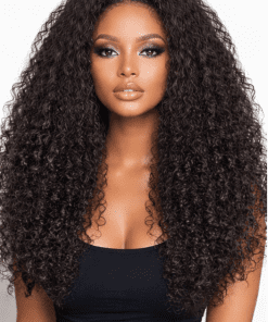 Kinky curly human hair wig with glueless 13x4 lace frontal and natural side part