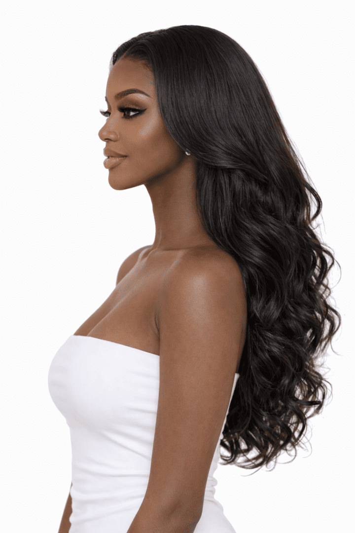 loose body wave glueless lace front wig side profile