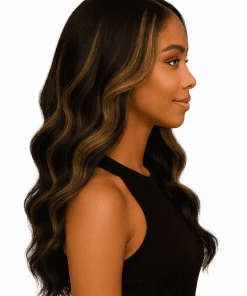 Body Wave Dark Brown Highlights Glueless Wig | HD Lace Human Hair (Pre-Plucked, Pre-Cut, Ready-to-Wear)