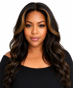 Body Wave Dark Brown Highlights Glueless Wig | HD Lace Human Hair (Pre-Plucked, Pre-Cut, Ready-to-Wear)