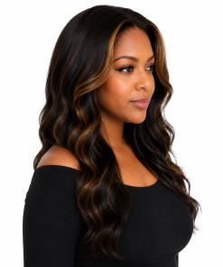 Body Wave Dark Brown Highlights Glueless Wig | HD Lace Human Hair (Pre-Plucked, Pre-Cut, Ready-to-Wear)