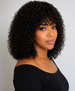 Curly Water Wave Bob Wig with Bangs Human Hair | 10 Inch Glueless Short Curly Wig for Natural Everyday Wear